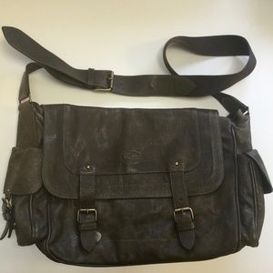 Unisex ROSSIS dark olive green leather satchel bag